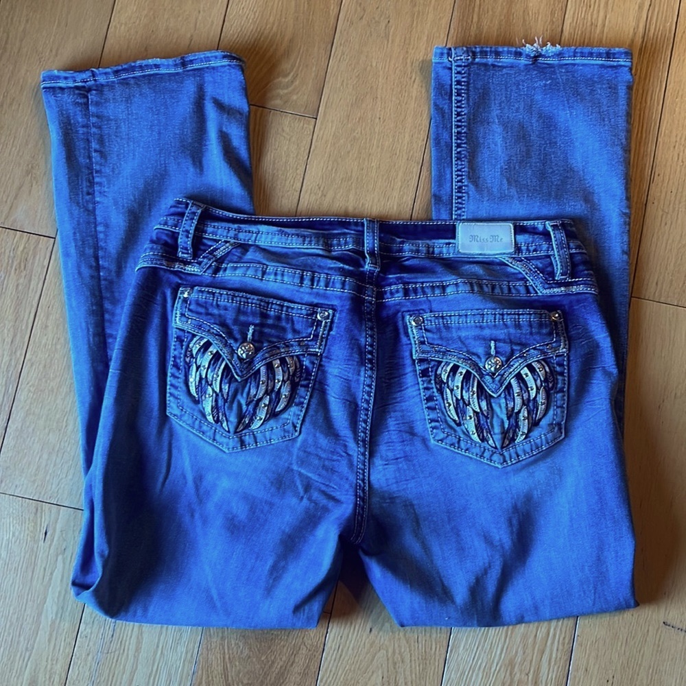 Miss Me Jeans Blinged Angel Winged Mid Rise Chloe Boot Cut M5082B118
